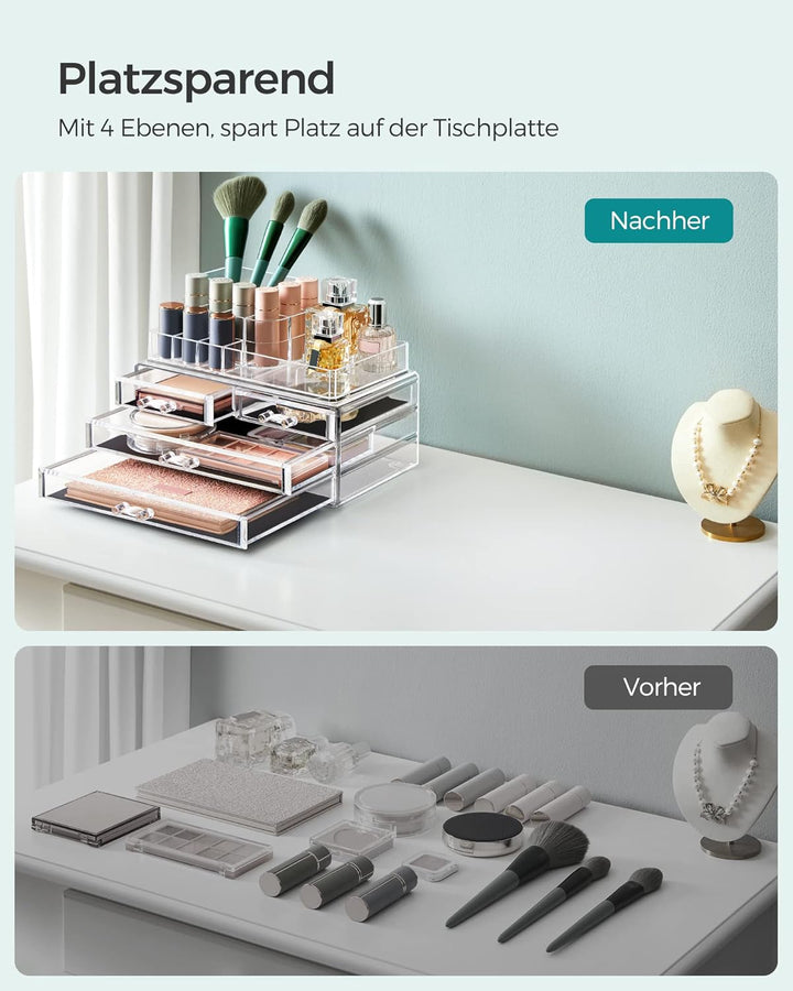 SONGMICS Make-up Organizer, Kosmetik-Organizer mit 4 Schubladen und 11 Fächern in unterschiedlichen
