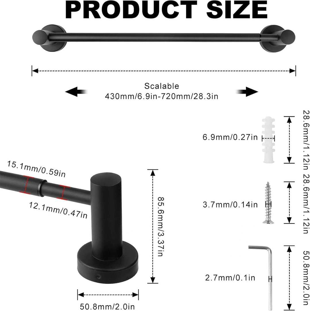Handtuchstange Verstellbar, WJUAN Handtuchstange schwarz Mattlack verstellbar von 43 cm bis 72 cm, 3
