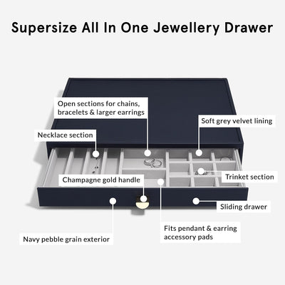 Stackers Navy Pebble Supersize All In One Jewellery Drawer Layer, Navy