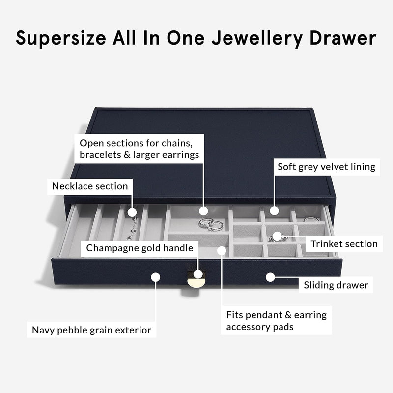 Stackers Navy Pebble Supersize All In One Jewellery Drawer Layer, Navy