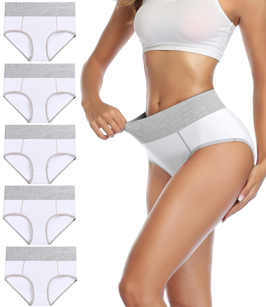 wirarpa Unterhosen Damen Baumwolle Unterwäsche Frauen Taillenslip Hohe Taille Slip 5er Pack XS Weiss