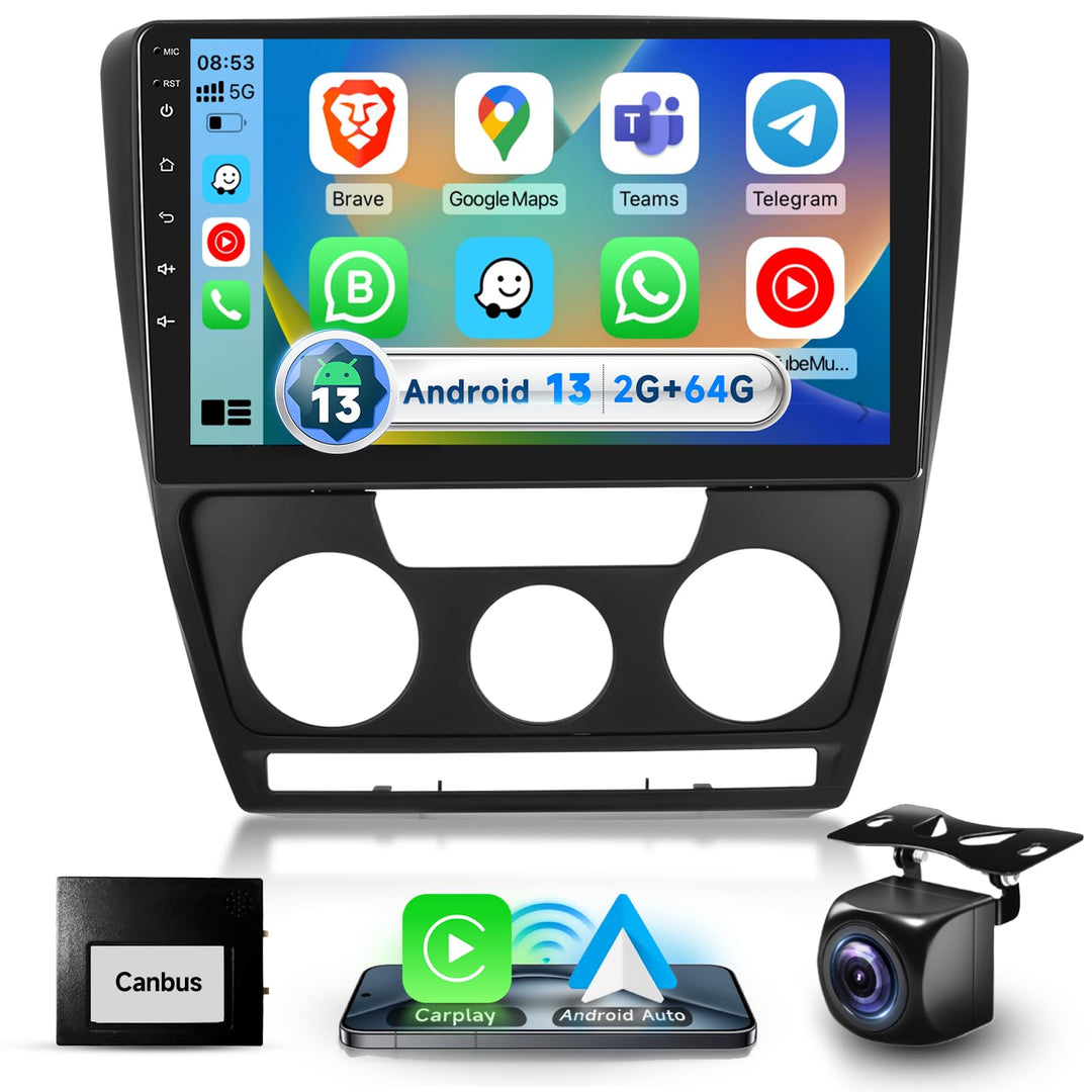Podofo 2G+64G Autoradio für Skoda Octavia 2004-2014, 10.1 Zoll Touchscreen Android 13.0 Radio mit Ka