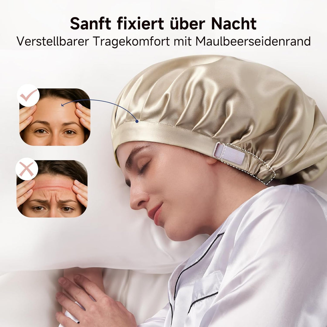 Kaome 22 Momme 100% Maulbeerseide Schlafmütze Verstellbar, 6A Doppelseitige Nachtmütze aus Seide, Fü
