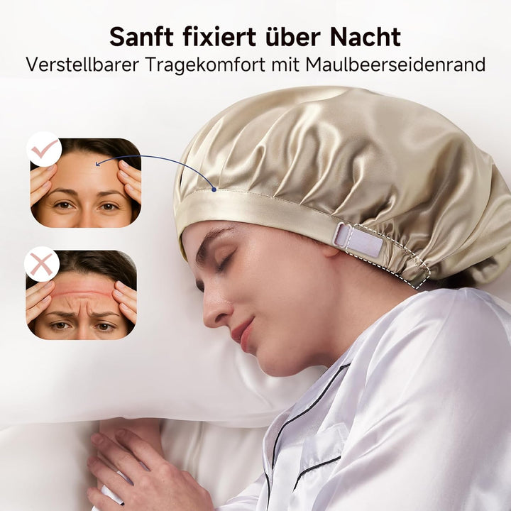 Kaome 22 Momme 100% Maulbeerseide Schlafmütze Verstellbar, 6A Doppelseitige Nachtmütze aus Seide, Fü