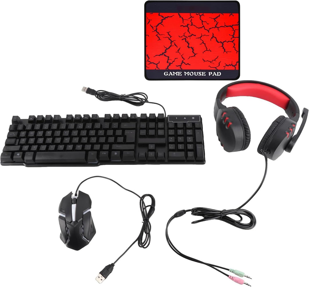 Gaming Tastatur Maus Headset Set mit Mousepad 4 in 1 RGB Gaming Combo Set für PC/PS4/Xbox-Gamer, RGB