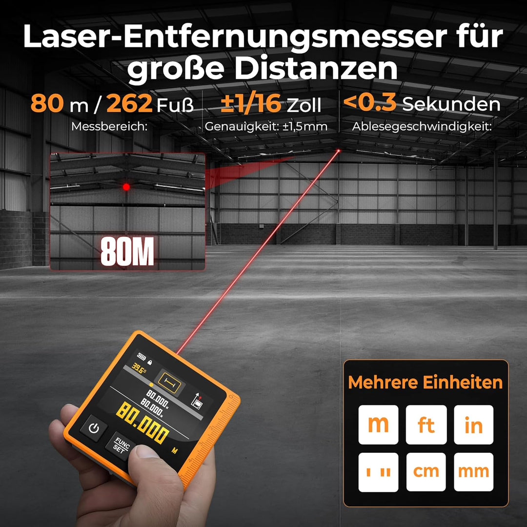 CIGMAN 80M 3 in 1 Digitales Laser Entfernungsmesser, Laser-Messgerät mit LCD-Hintergrundbeleuchtung,