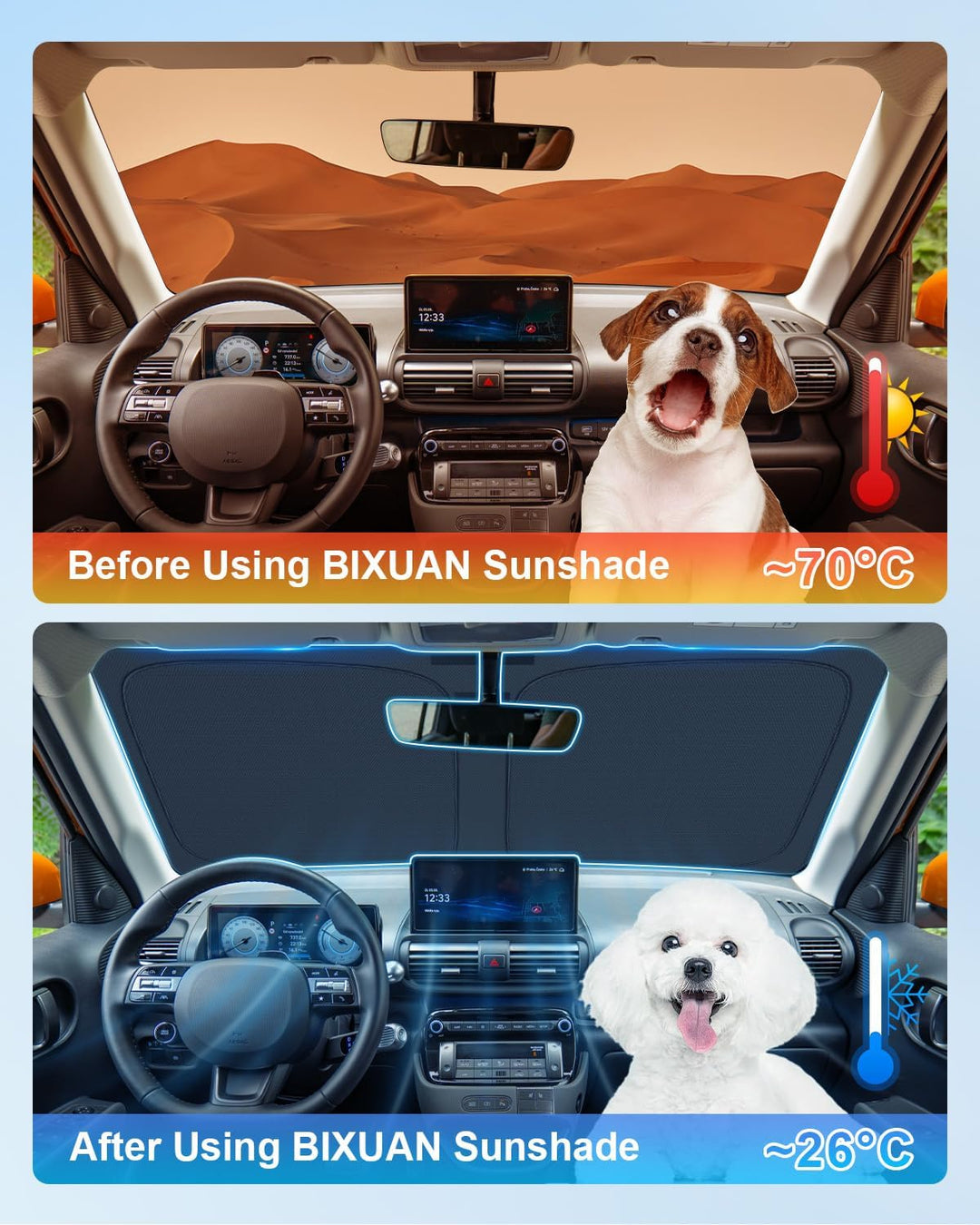 BIXUAN Frontscheiben-Sonnenschutz kompatibel mit 2025 2026 Hyundai Inster EV Auto Sonnenschutz Abdec