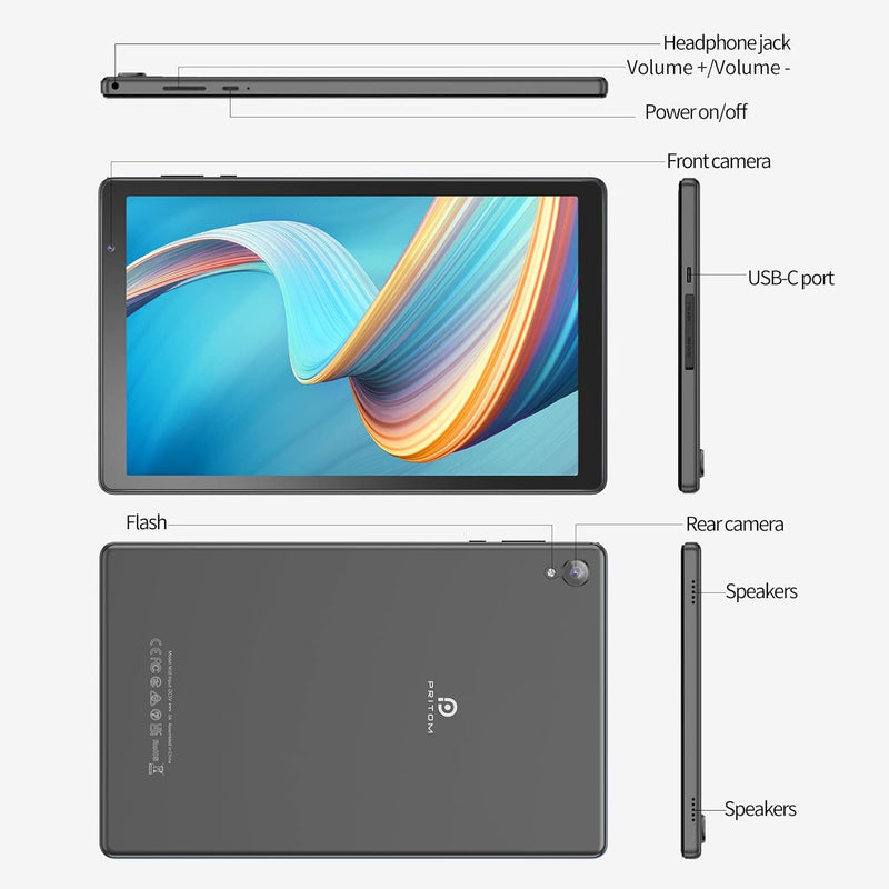 PRITOM 10 inch Android 12 Tablet,2GB RAM, 32GB ROM, 6000Mah, Expand to 512GB, 6000Mah, Quad Core Pro