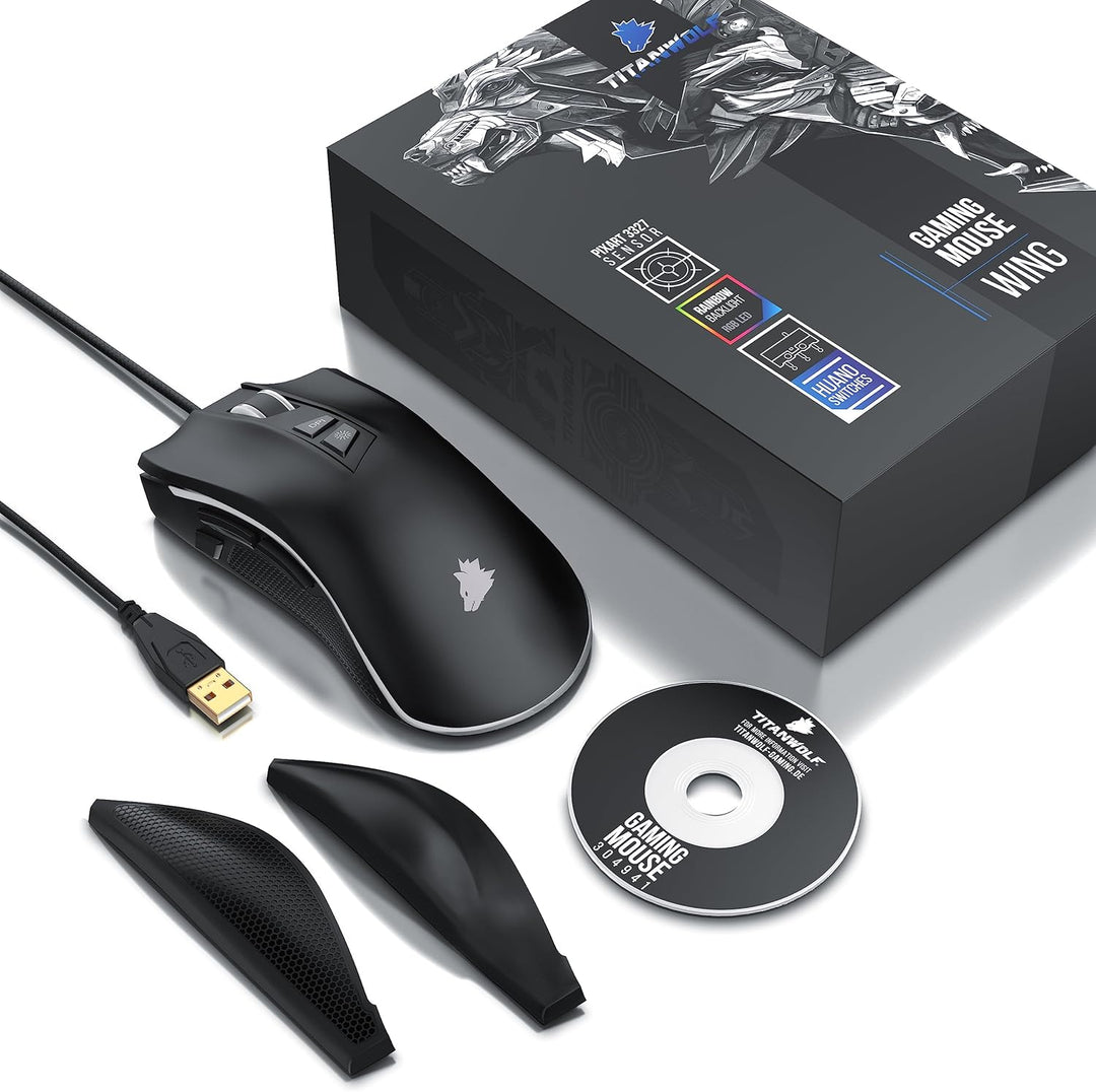 CSL - Kabelgebundene Gaming-Maus mit Optischem Sensor mit 200 bis 12400 DPI, 8 programmierbare Taste
