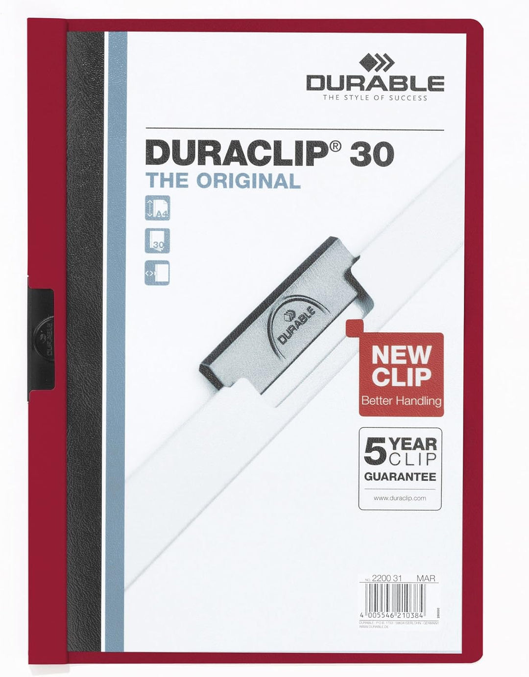 Durable Klemm-Mappe Duraclip Original 30 (für 1-30 Blatt A4), 25 Stück, aubergine/dunkelrot, 220031