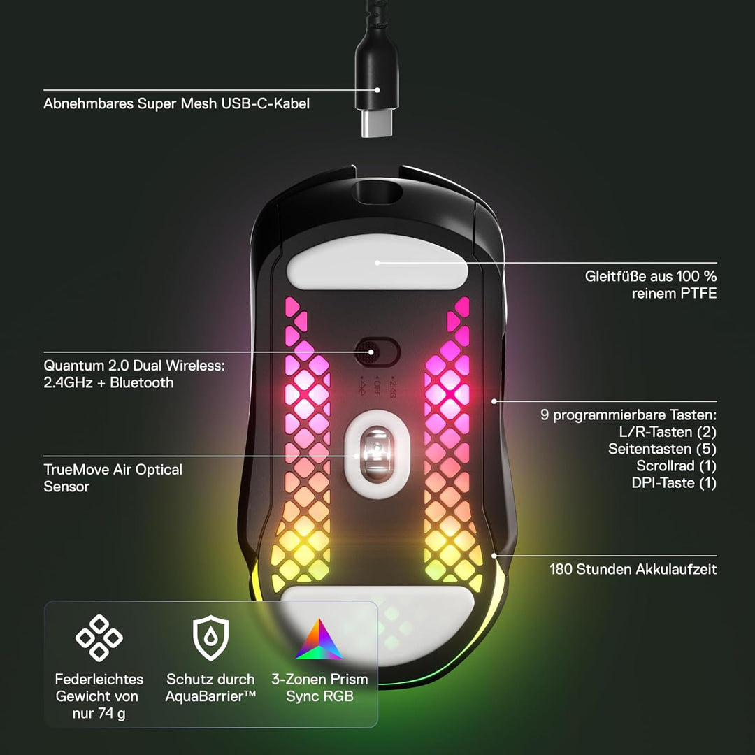 SteelSeries Aerox 5 Wireless – RGB Gaming-Mouse mit Öffnungen in der Oberfläche – Federleichtes, was