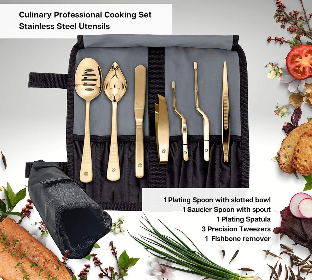 DOJA Barcelona | Kueche Chef Kochutensilien | Farbe: Goldene | 7 Utensilien Edelstahl Plating Kit |