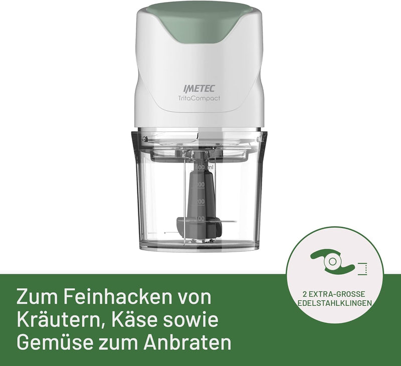 Imetec TritaCompact Zerkleinererer, Klingen aus Edelstahl, Fassungsvermögen Behälter 400 ml, Druckbe