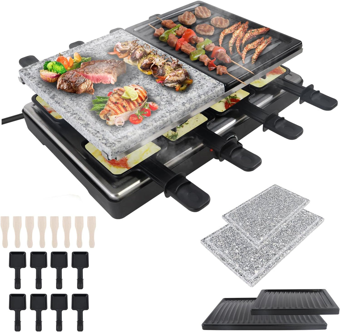 LZQ Raclette Grill für 8 Personen, Electric Grill Tischgrill Elektrogrill antihaftbeschichteter Gril