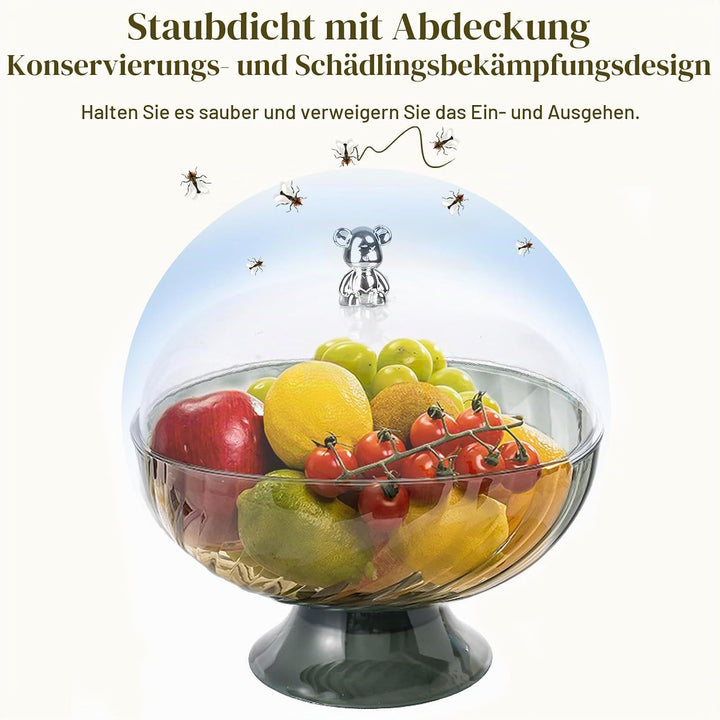 Obstschale mit Deckel und Abtropfeinsatz – Kunststoff Fruchtschale mit Fuss für Tischdeko, Snackscha