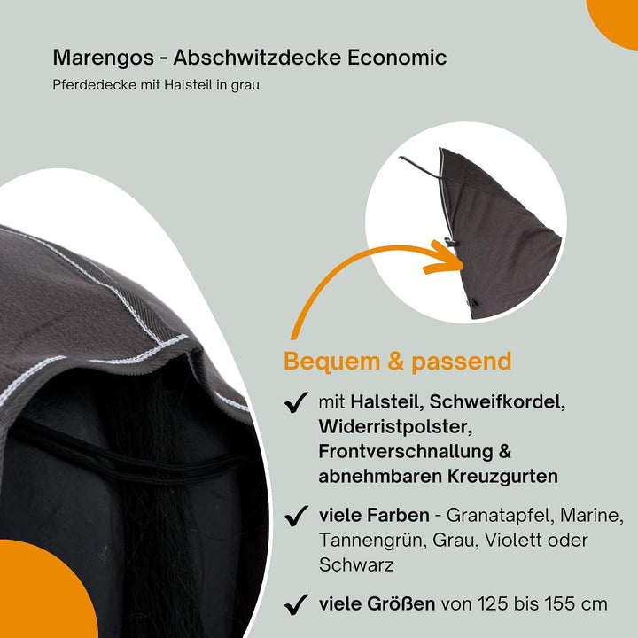 Marengos - Abschwitzdecke Economic mit Halsteil und abnehmbarem Kreuzgurt fürs Pferd ist atmungsakti