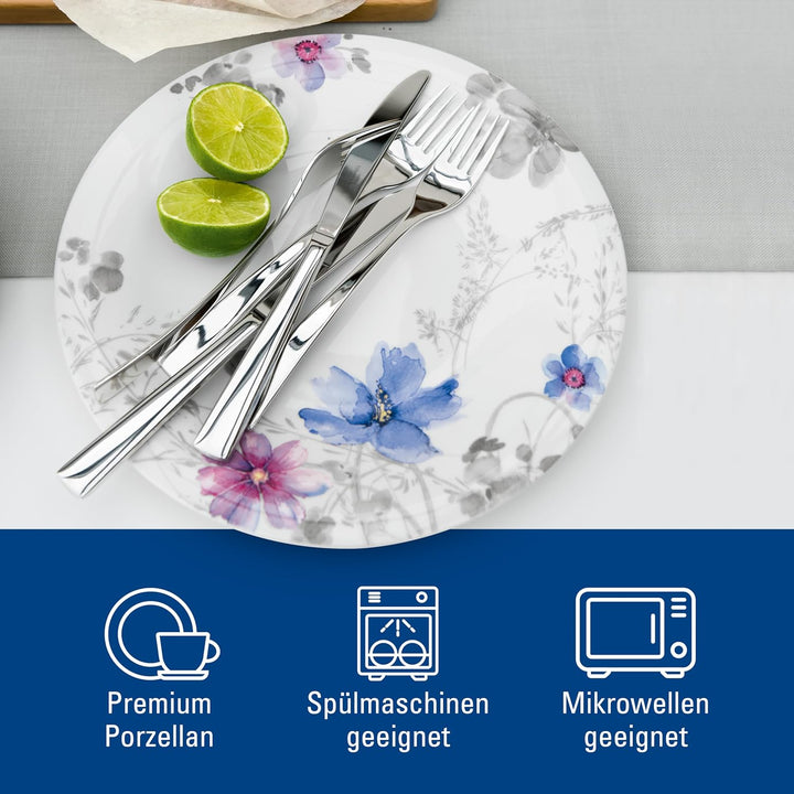 Villeroy und Boch - Mariefleur Gris Basic Tafel-Set, 12 tlg., Premium Porzellan, spülmaschinen-, mik