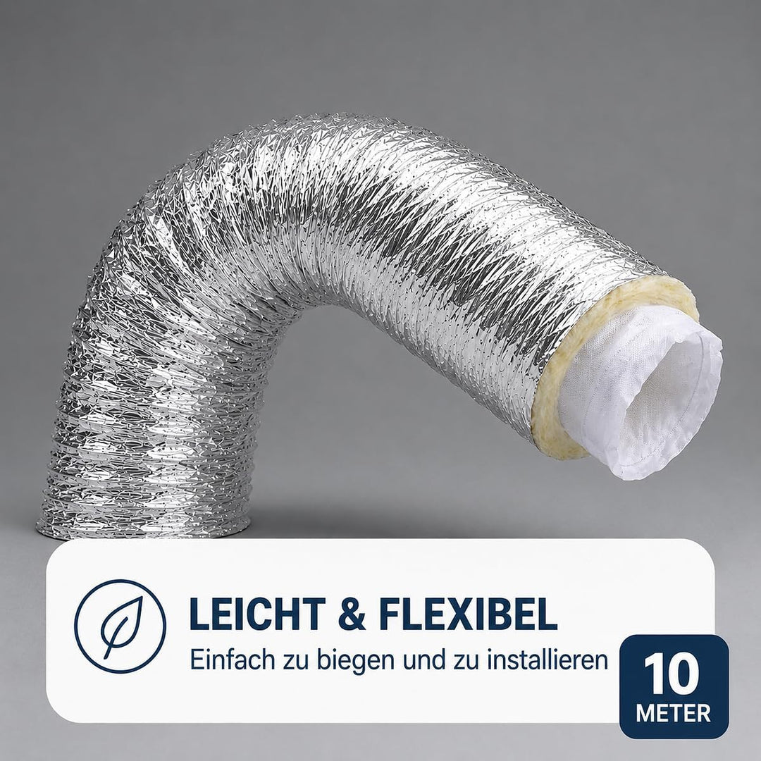 Whisper - Flexibler Aluminium-Schalldämpfer - Ø 180mm - Vlies-Innenschlauch - 10 Meter Länge - Geräu