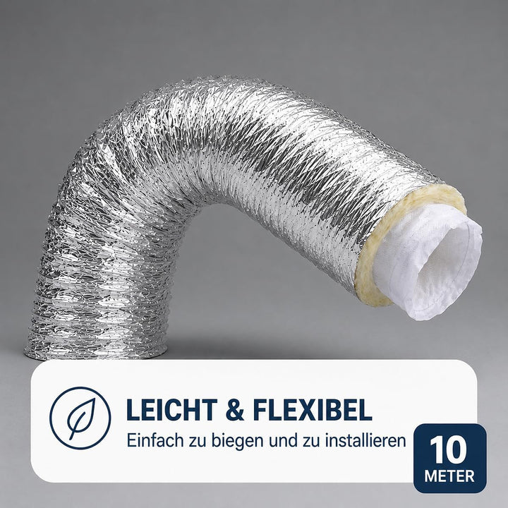Whisper - Flexibler Aluminium-Schalldämpfer - Ø 180mm - Vlies-Innenschlauch - 10 Meter Länge - Geräu