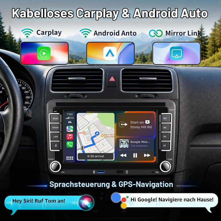 Linux Autoradio Mit Bildschirm für Golf 5 6 VW Polo 6R T5 Passat Touran Seat, 7 Zoll Wireless Carpla