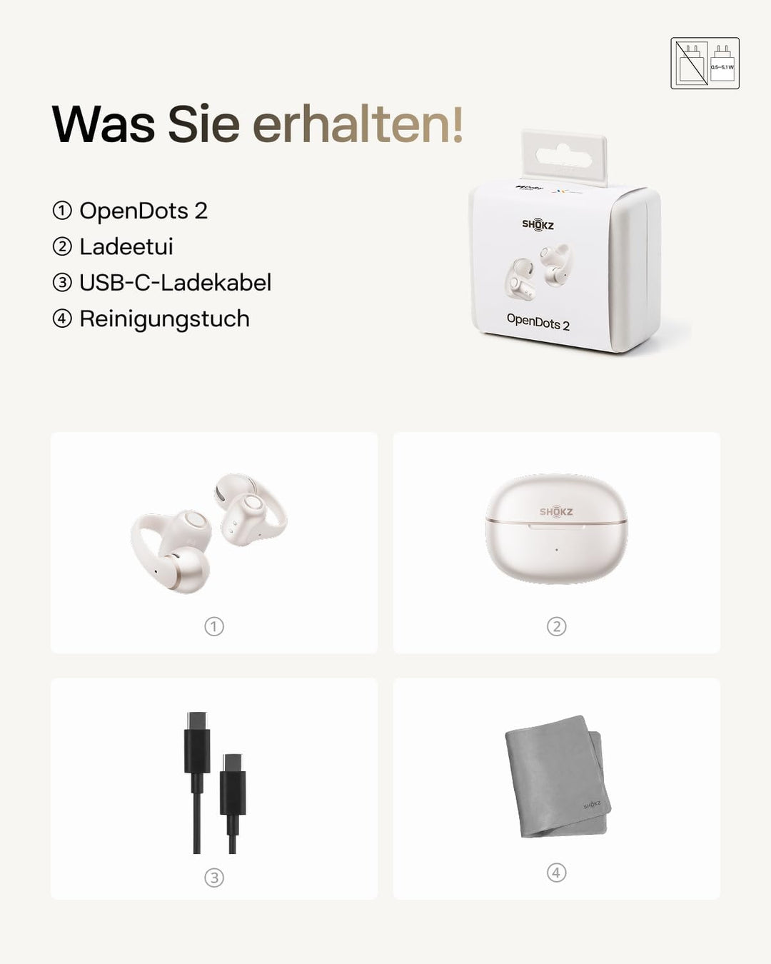SHOKZ OpenDots 2 Open-Ear Clip-On Earbuds, verbessertes Dolby Audio mit Deep Bass, 40 Std. Laufzeit,