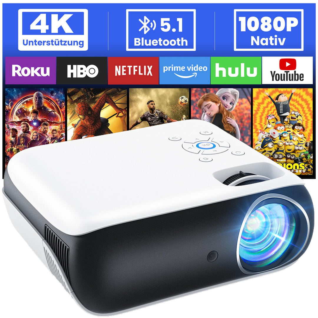 HOPVISON Beamer 4K Unterstützt, 9500 Lumen Beamer Bluetooth 5.1, Native 1080P Tragbare Mini Heimkino