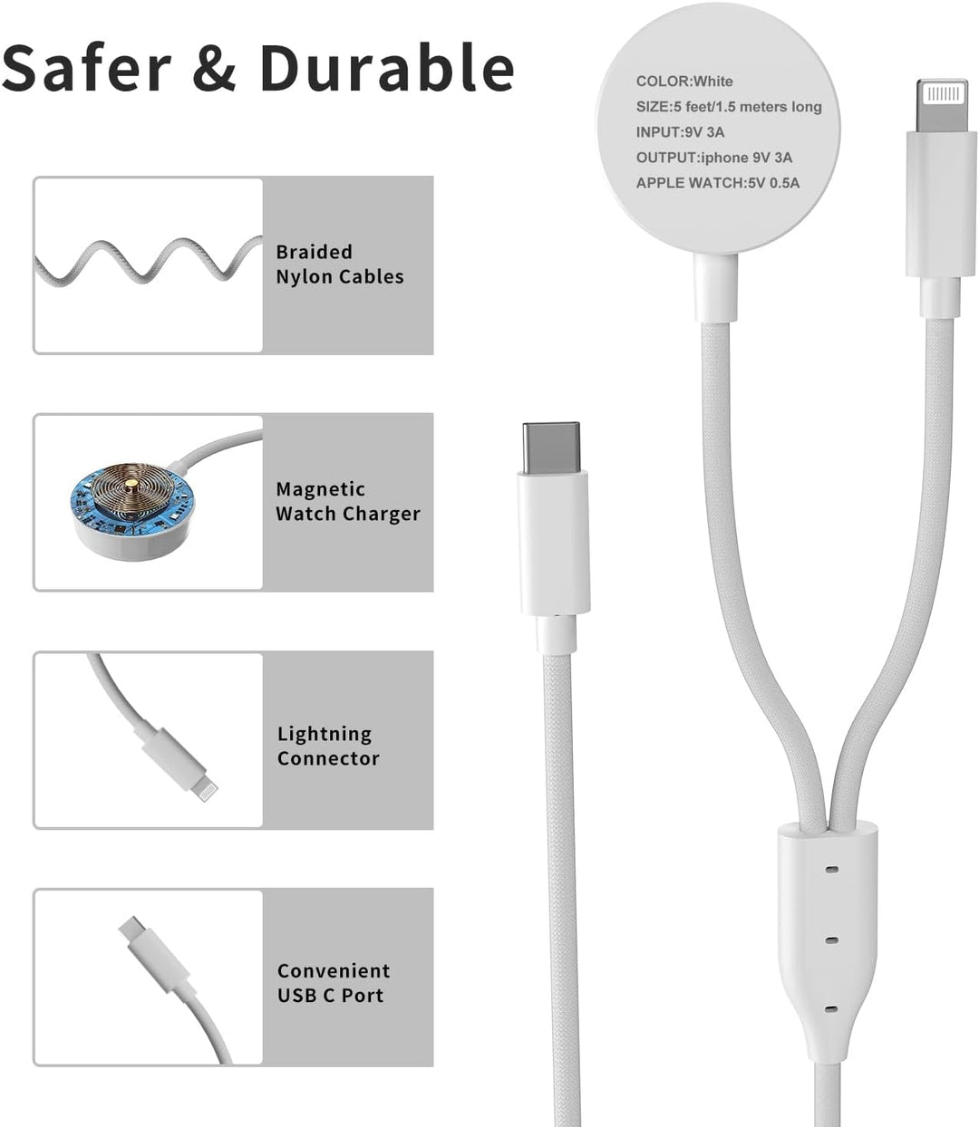 2023 Upgraded PEAPOLET Schnellladegerät 2 in 1 Apple Watch ladekabel【Apple MFi Certified】 Ladegerät