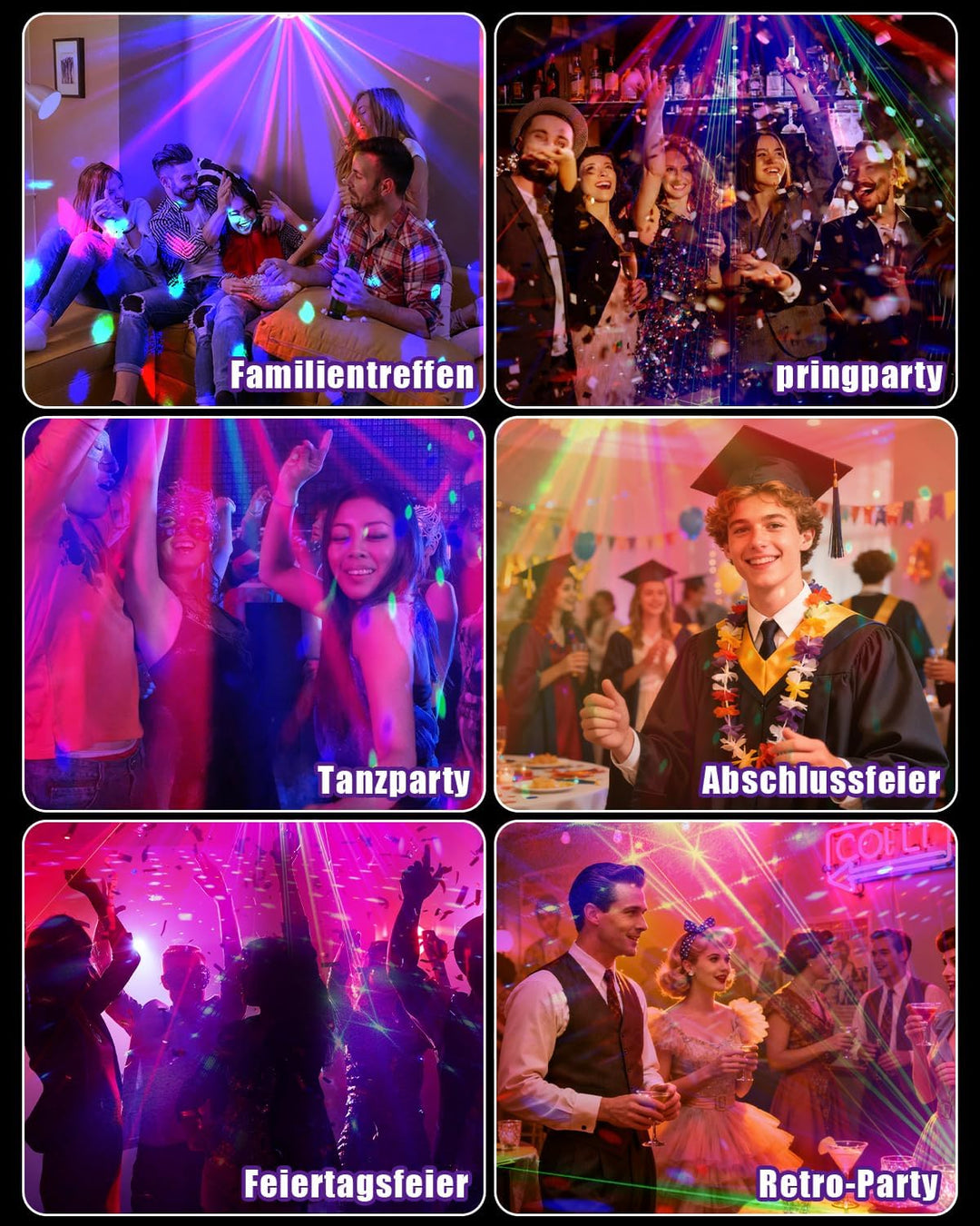 Discolicht Partylicht LED Fünf-in-Eins-Lichteffekt,Musik-Disco-Party-Bühnenlichter mit Blinkeffekt u