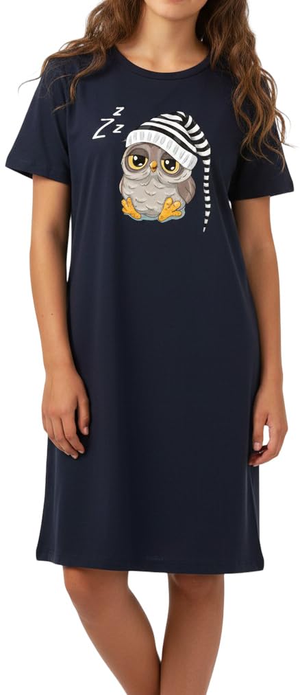 In One Clothing Mädchen Nachthemd mit kurzem Arm aus 100% Bauwollle 176 Eule Schlafmuetze, 176 Eule