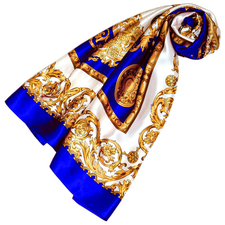 Lorenzo Cana Seidentuch aufwändig bedrucktes Tuch aus 100% Seide 100 x 100 cm blau weiss gold Dament