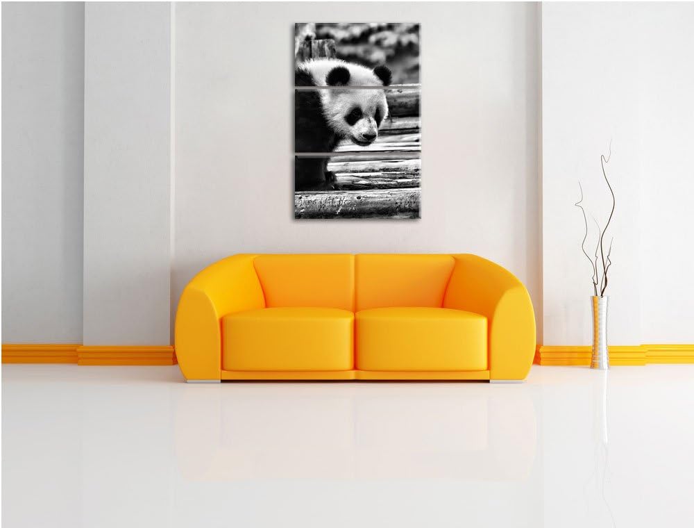 Pixxprint Panda auf Holzstämmen als Leinwandbild/Grösse: 3 Teilig (120x80) cm/Wandbild/Kunstdruck/fe