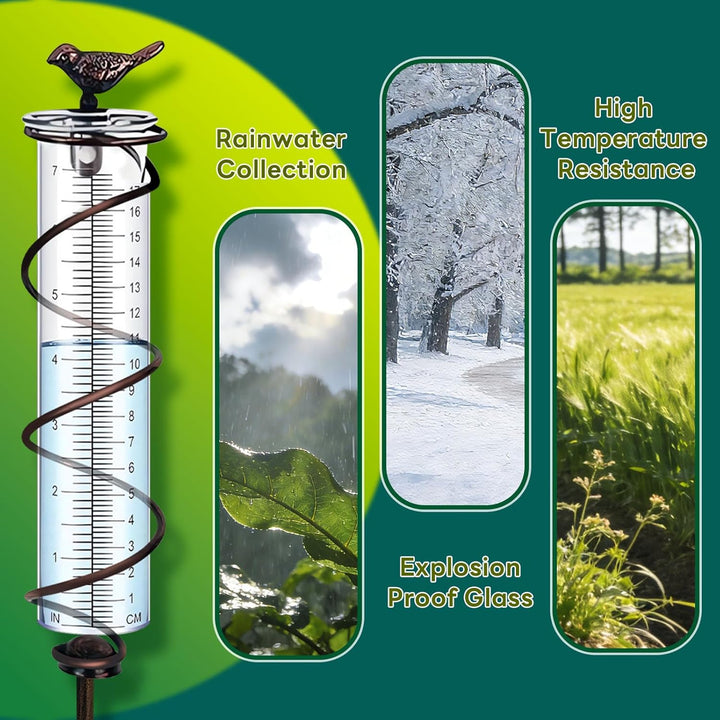 Regenmesser Litermesser, Glas Niederschlagsmesser, Niederschlagsmesser mit Erdspiess Metall, Gartend