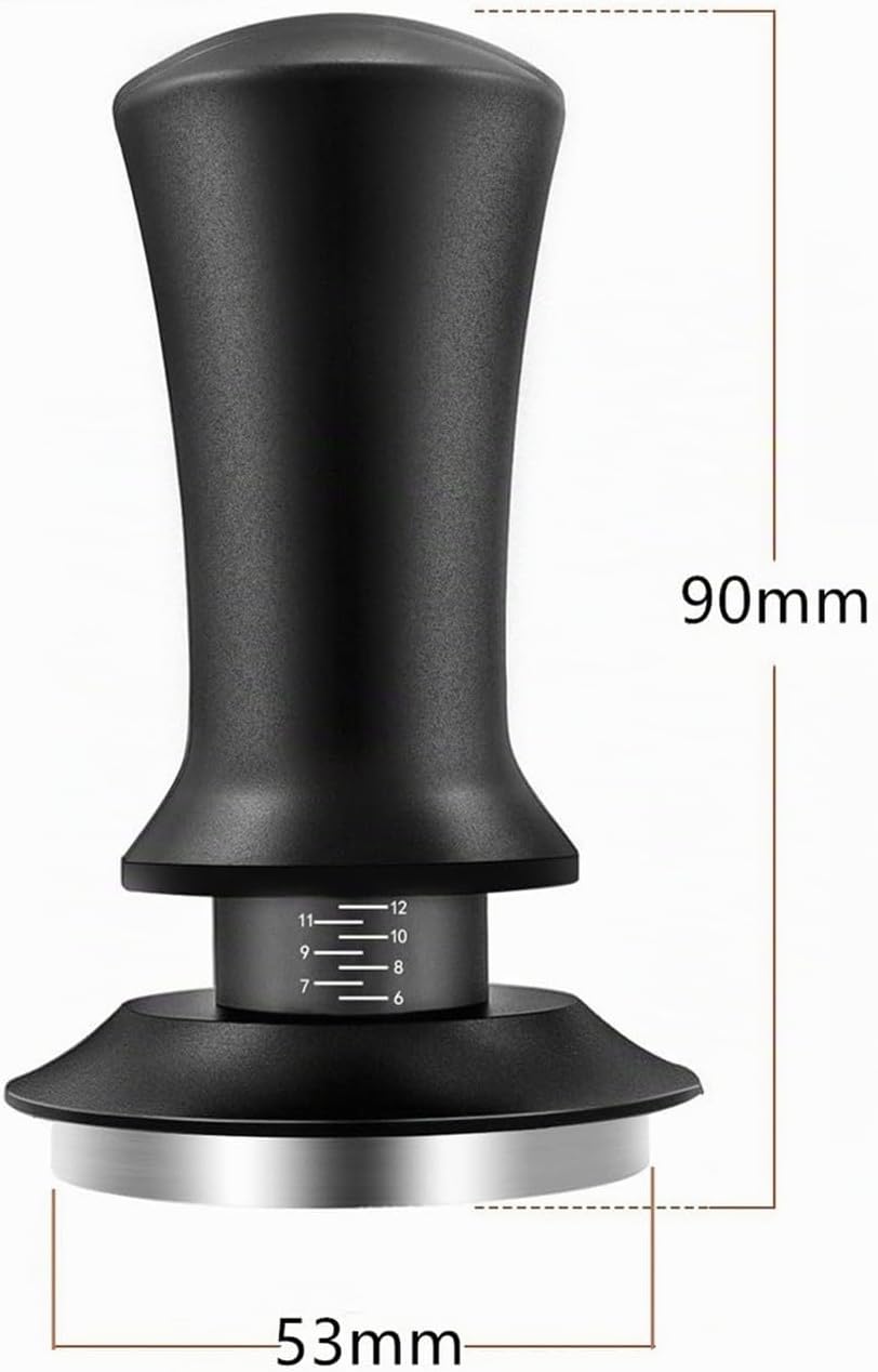 TRIXES Gefederter Kaffeestampfer mit Matte – verstellbarer Espresso-Tamper – Mattschwarz – Kaffeebrü