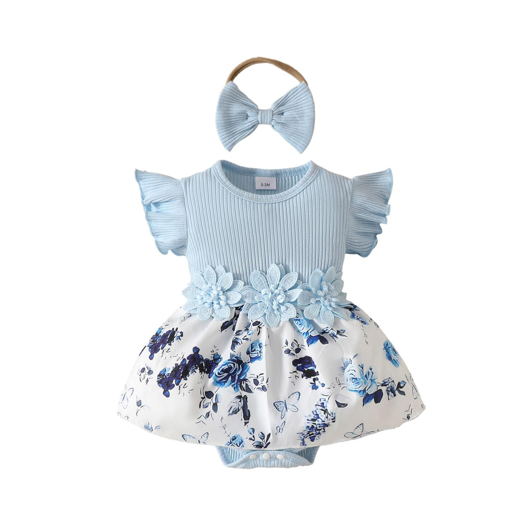 Neugeborenes Baby Mädchen Kleidung Sets Rüschen Kurzarm Tops Blumen Hosenträger Shorts mit Stirnband