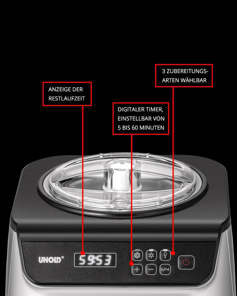 Unold 48925 Eismaschine Uno inkl. Eisbuch mit 101 Rezepten | Speiseeisbereiter 1,2 L, vollautomatisc