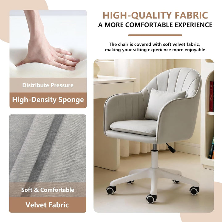 Ergonomischer Bürostuhl, 360° drehbar Höhenverstellbar, SamtStuhl mit Kopfkissen, Homeoffice Stuhl b