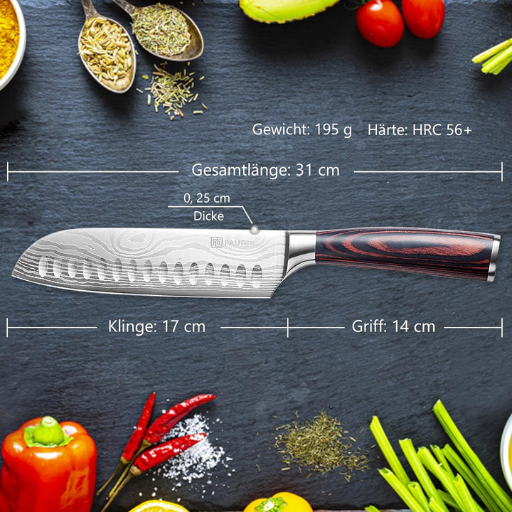 PAUDIN Santokumesser, Klingenlänge17cm Kochmesser aus deutschem Messerstahl, Sushi Messer Küchenmess