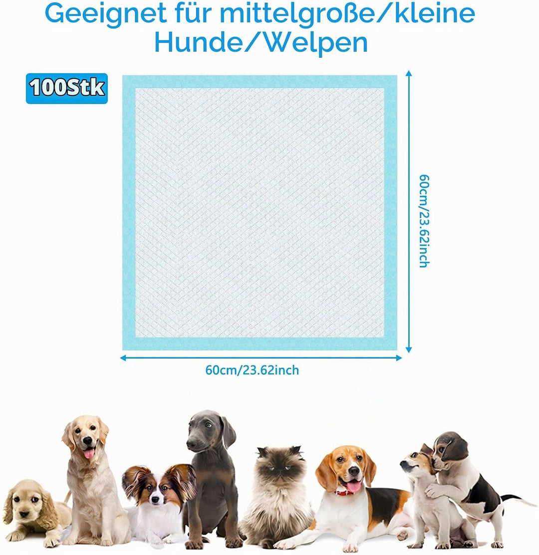 100 Stück PIPI Matten für Hunde und Welpen, 60 × 60cm Trainingspads, Wickelunterlagen Baby Geeignet