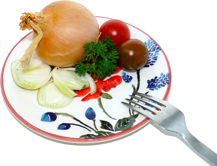 Lashuma Frühstücksteller 4er Set, flache Kuchenteller bunt Mohnblume, Keramikteller rund 15 cm Ø 15