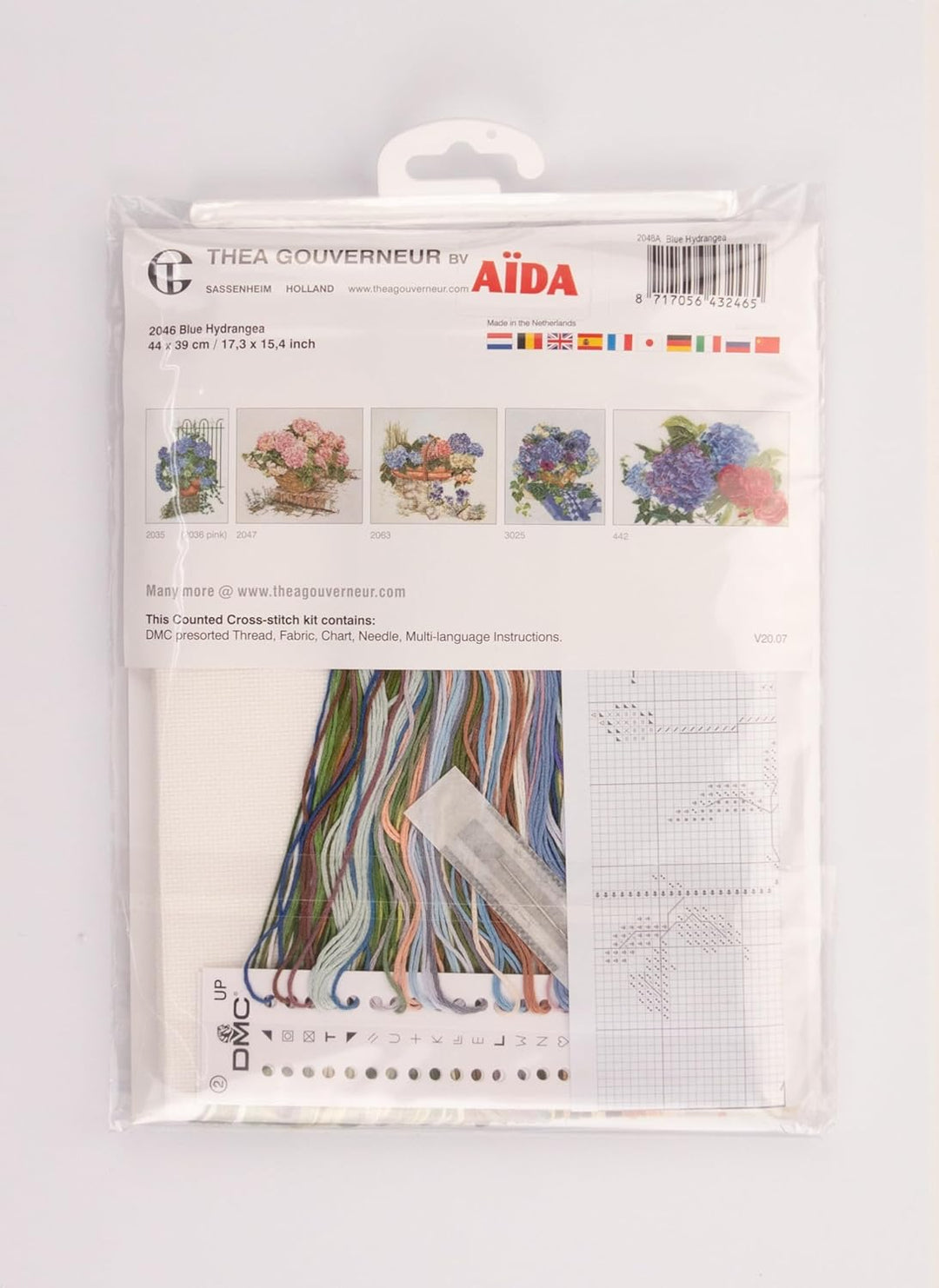 Thea Gouverneur - Kreuzstich-Set - Blaue Hortensie - Aida - 16 Count - Für Erwachsene - 2046A 2 x 21