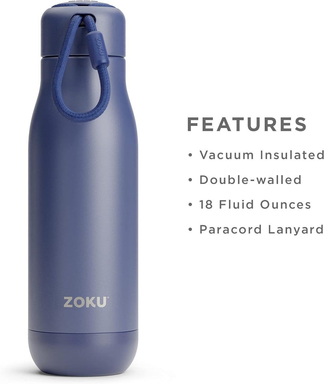 Zoku Pulverbeschichtete Flasche, 500 ml, doppelwandig, vakuumisoliert, Marineblau 18 oz Navy, 18 oz
