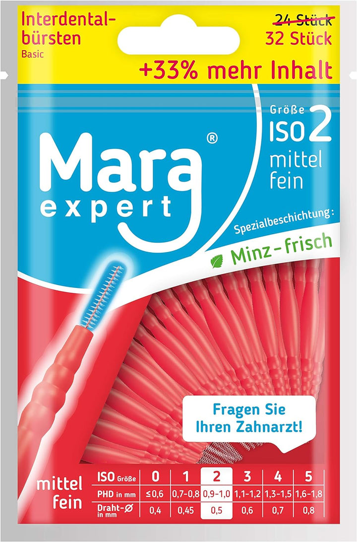 Interdentalbürsten – Bürsten für Zahnzwischenräume von MARA EXPERT | 0,5 mm ISO 2 fein | 6x32Interde