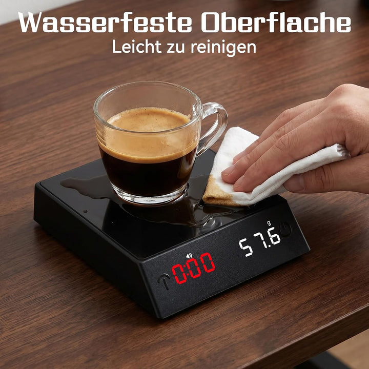 Kaffeewaage mit Timer, Wiederaufladbare Espressowaage 2kg/0,1g Präzision, Mini Kaffeewaage mit 45° G