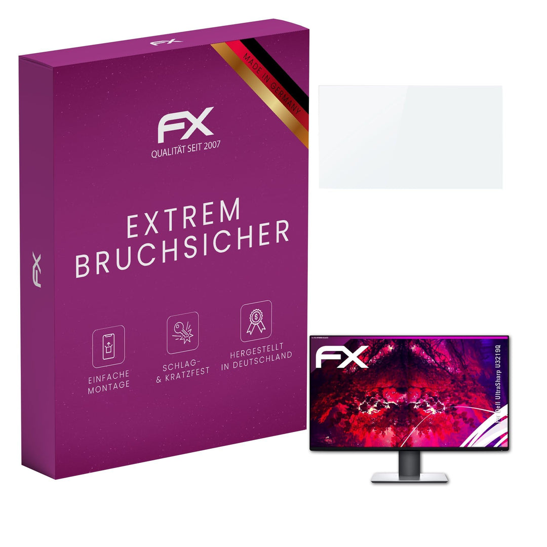 atFoliX Glasfolie kompatibel mit Dell UltraSharp U3219Q Displayfolie, 9H Hybrid-Glass FX Schutzpanze