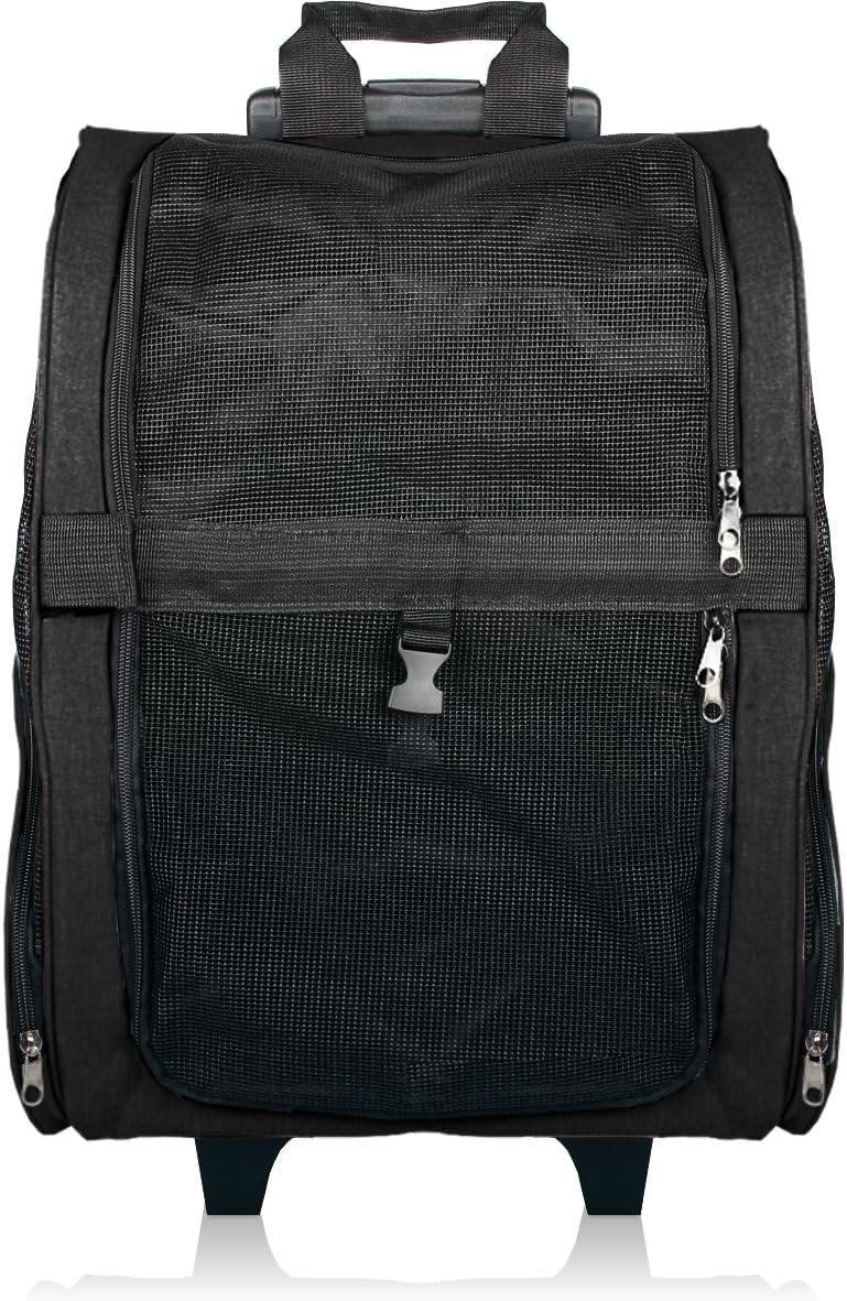 2IN1 Transporttasche mit Rollen bis 15kg Rucksack Trolley Hund Katze Hunderucksack Tasche (Schwarz),