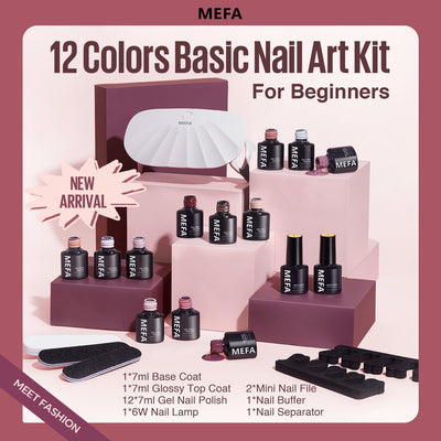 MEFA Shellac Set Starterset mit Lampe 6W,12 Farben UV Nagellack Set Gelnägel Starterset Nude Lila Ro