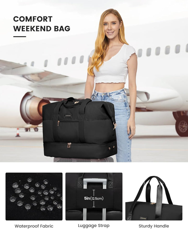 LOVEVOOK Reisetasche Damen Weekender Bag, Gross Handgepäck Tasche 60L Sporttasche Kliniktasche Gebur