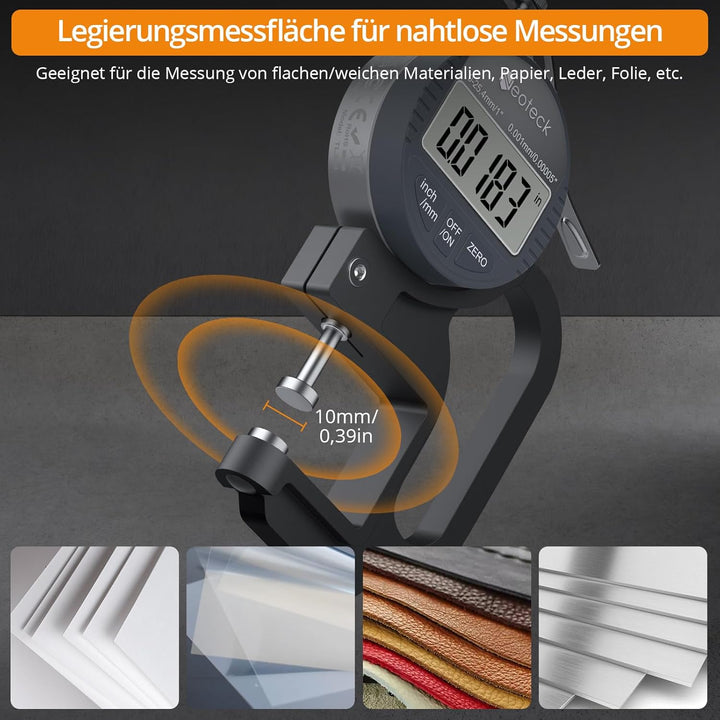Neoteck Tragbares digitales Dickenmessgerät 0-25,4 mm Messbereich 0,001/0,00005 '' elektronischer Mi