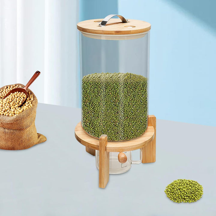 Reisspender 7,5L Glas, Müslispender Glaskornbehälter 20x30cm, Luftdicht mit Messbecher für Cerealien