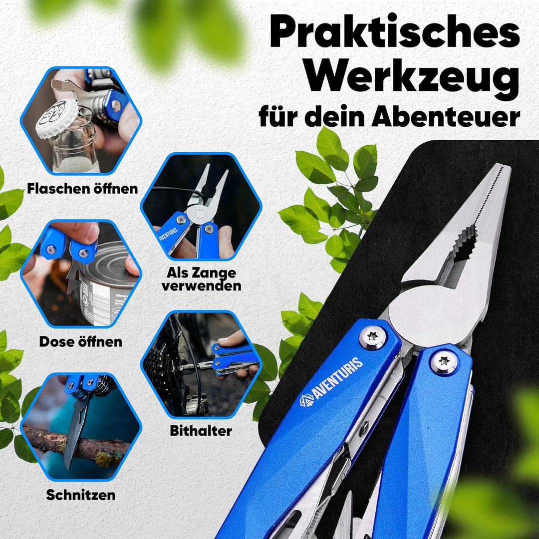 AVENTURIS® Multitool. Tolles Multifunktionswerkzeug als Fahrrad zubehör oder Outdoor Ausrüstung, ein